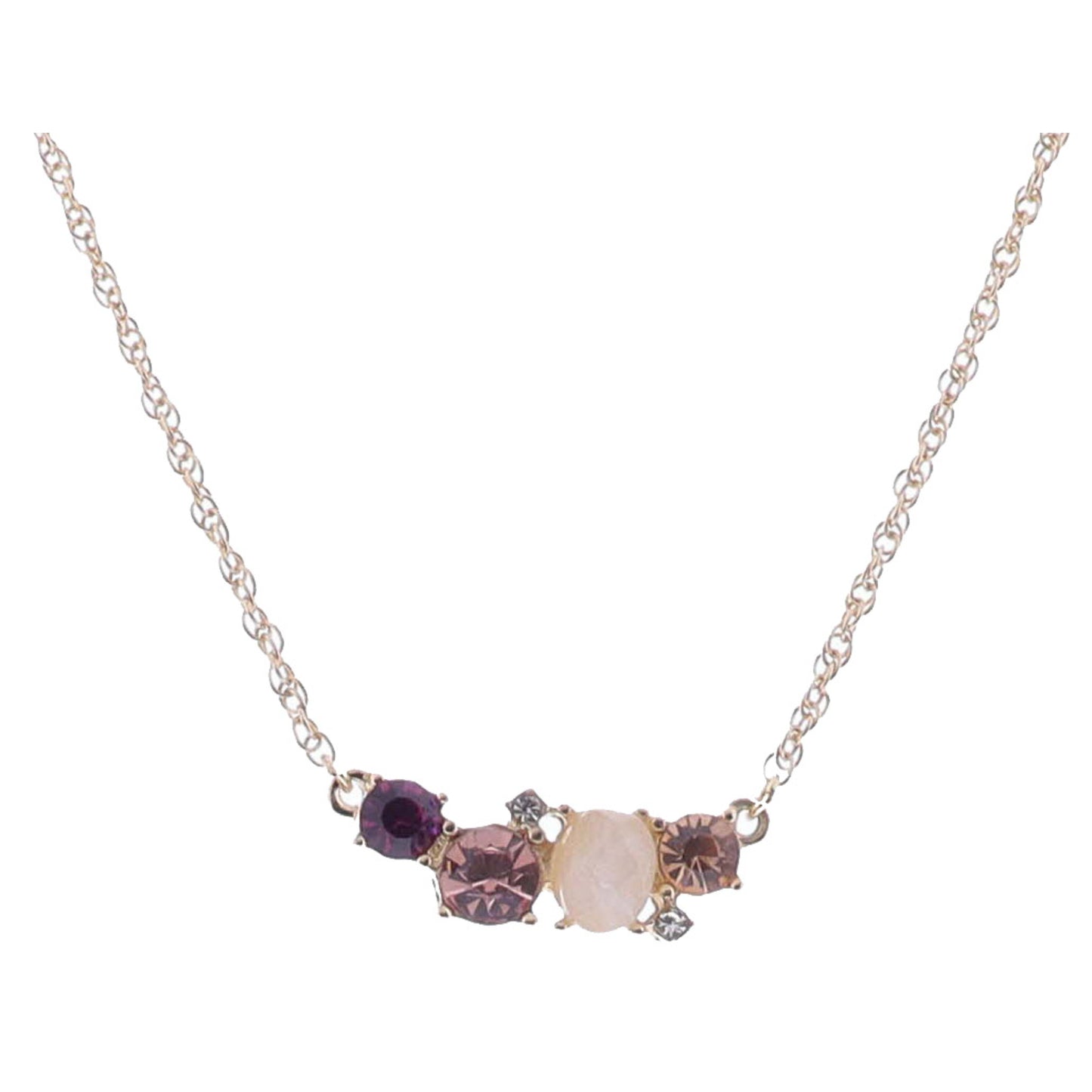 16" Multi Pink Crystals and Rose Quartz Stone Cluster Necklace, 3" Ext