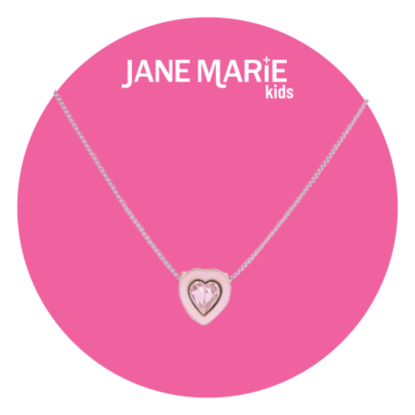 Kids 14" Light Pink Chain Necklace with Light Pink Enamel & Pink Crystal Heart