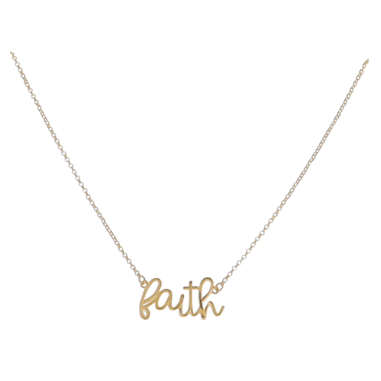 16" 18K Gold Plated Rolo Chain Necklace with Cursive "Faith"