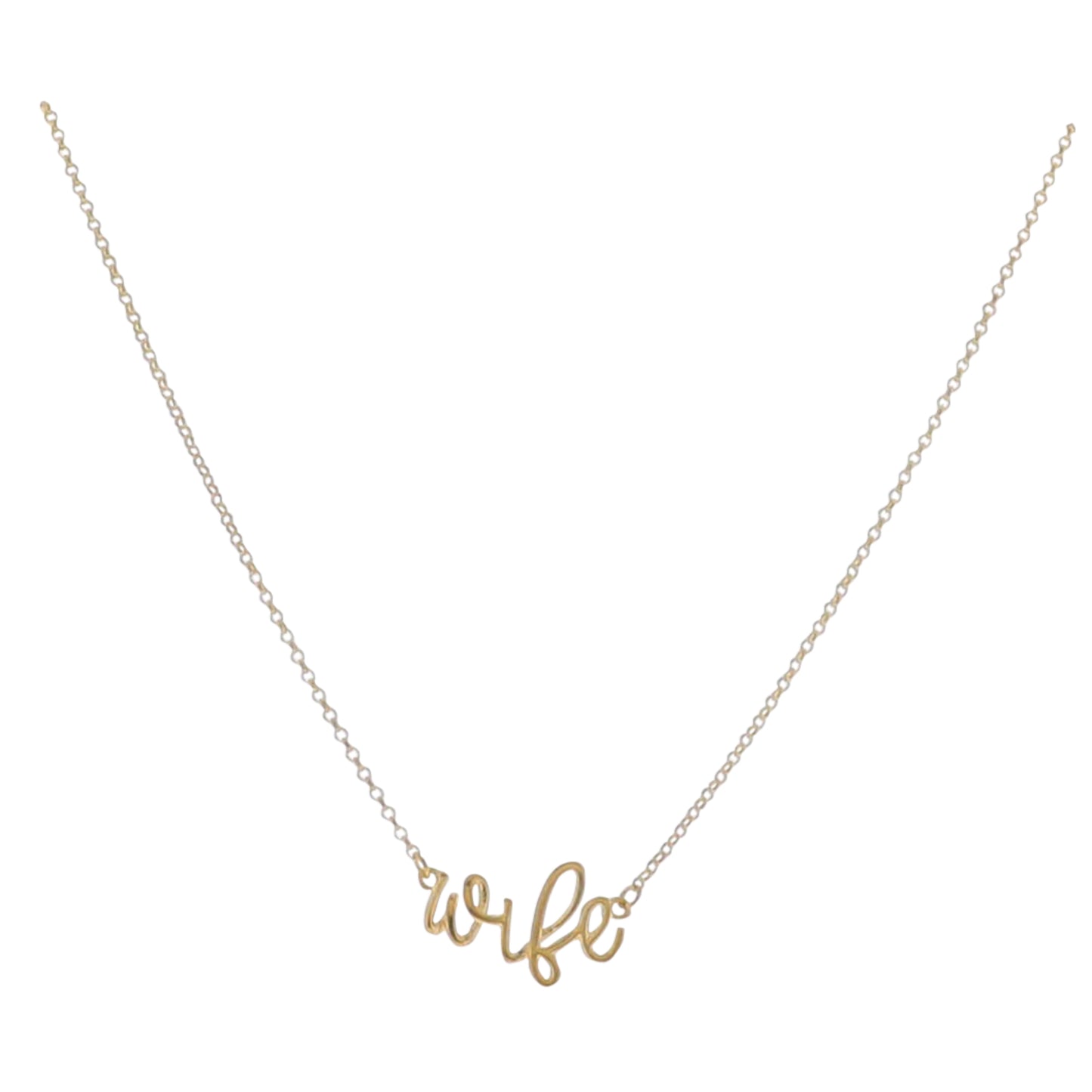 16" 18K Gold Plated Rolo Chain Necklace with Cursive "Wife"