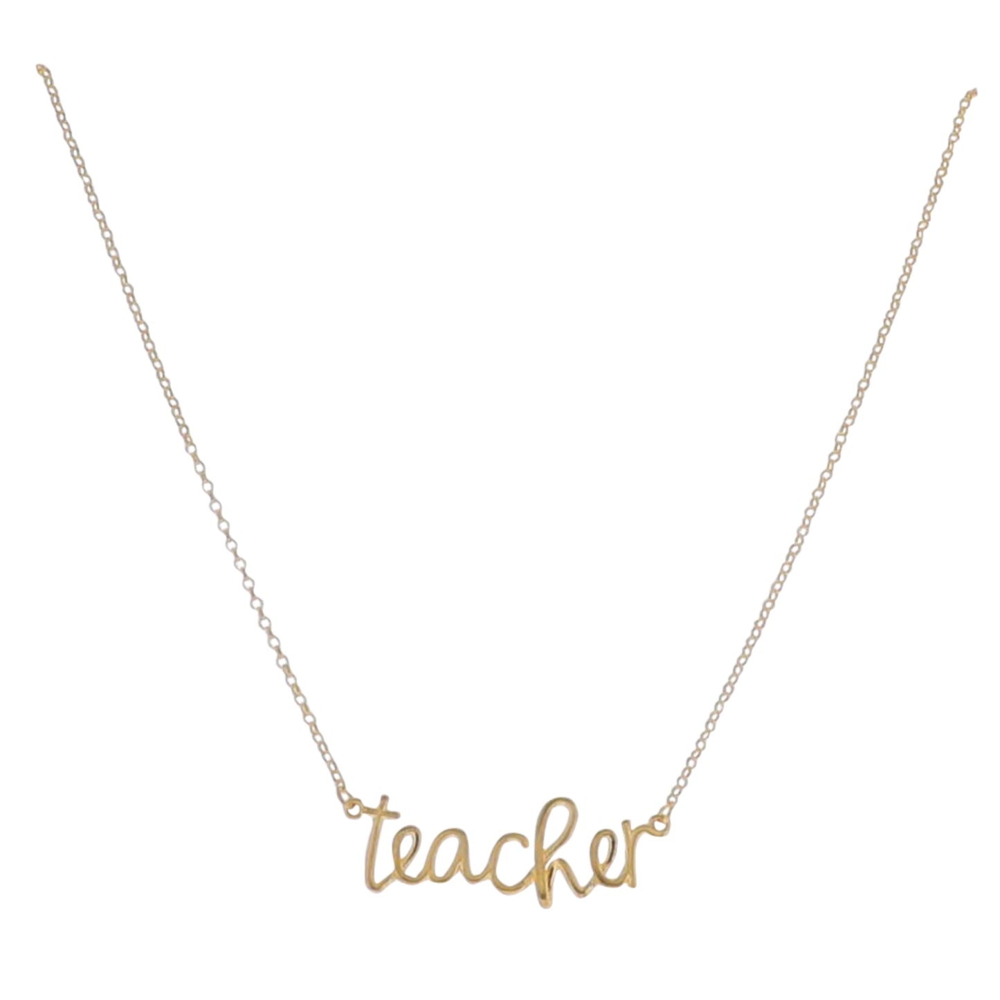 16" 18K Gold Plated Rolo Chain Necklace with Cursive "Teacher"