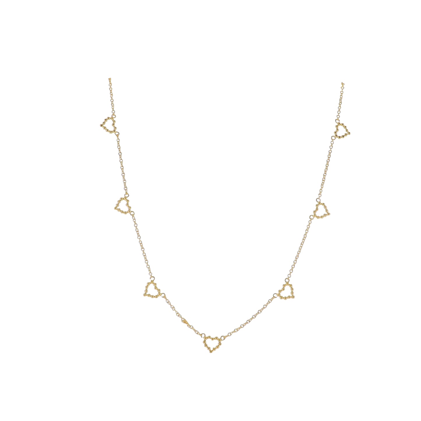 18K Gold Plated Rolo Chain Necklace with Multi Ball Open Hearts