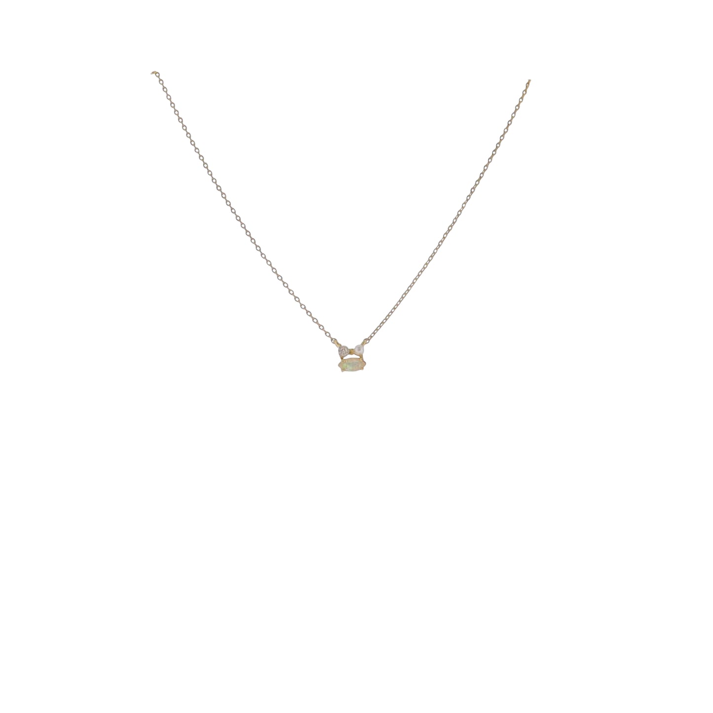 17" 18K Gold Plated Paperclip Chain Necklace with Clear, Pearl, Opal Cluster Pendant