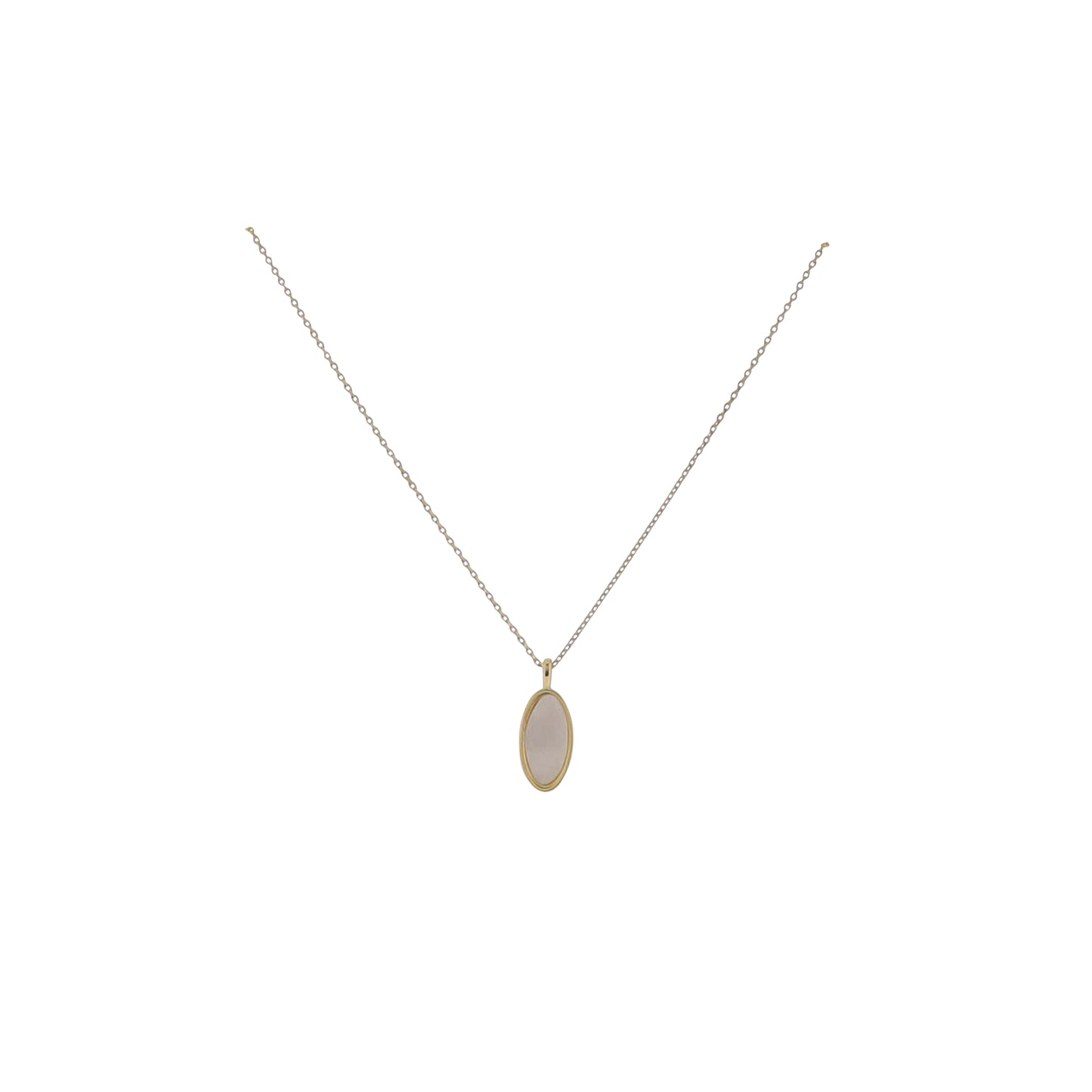 17" 18K Gold Plated Paperclip Chain Necklace with Shell Oval Pendant