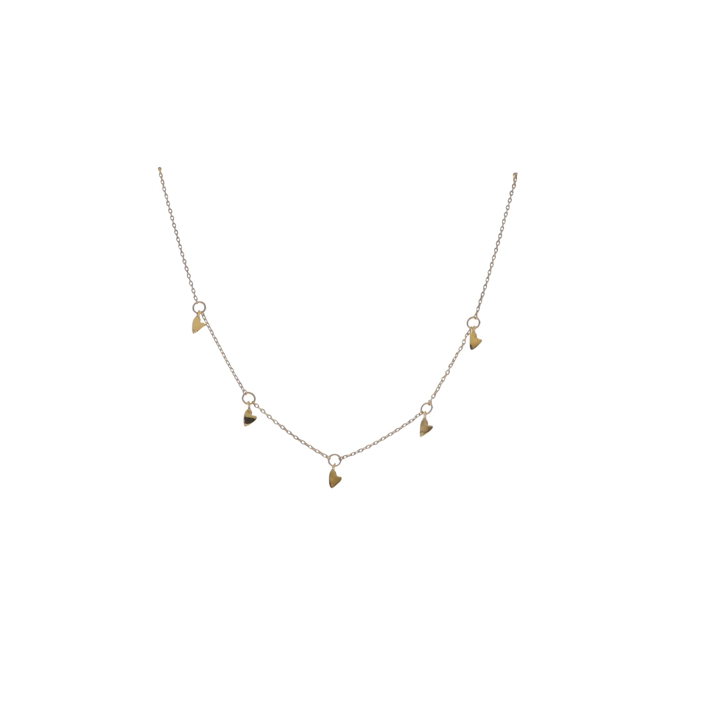 17" 18K Gold Plated Paperclip Chain Necklace with Hearts Pendant