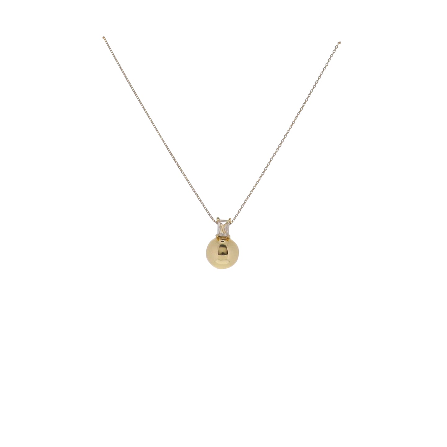 17" 18K Gold Plated Paperclip Chain Necklace with Clear Crystal Rectangle on Hollow Ball Pendant