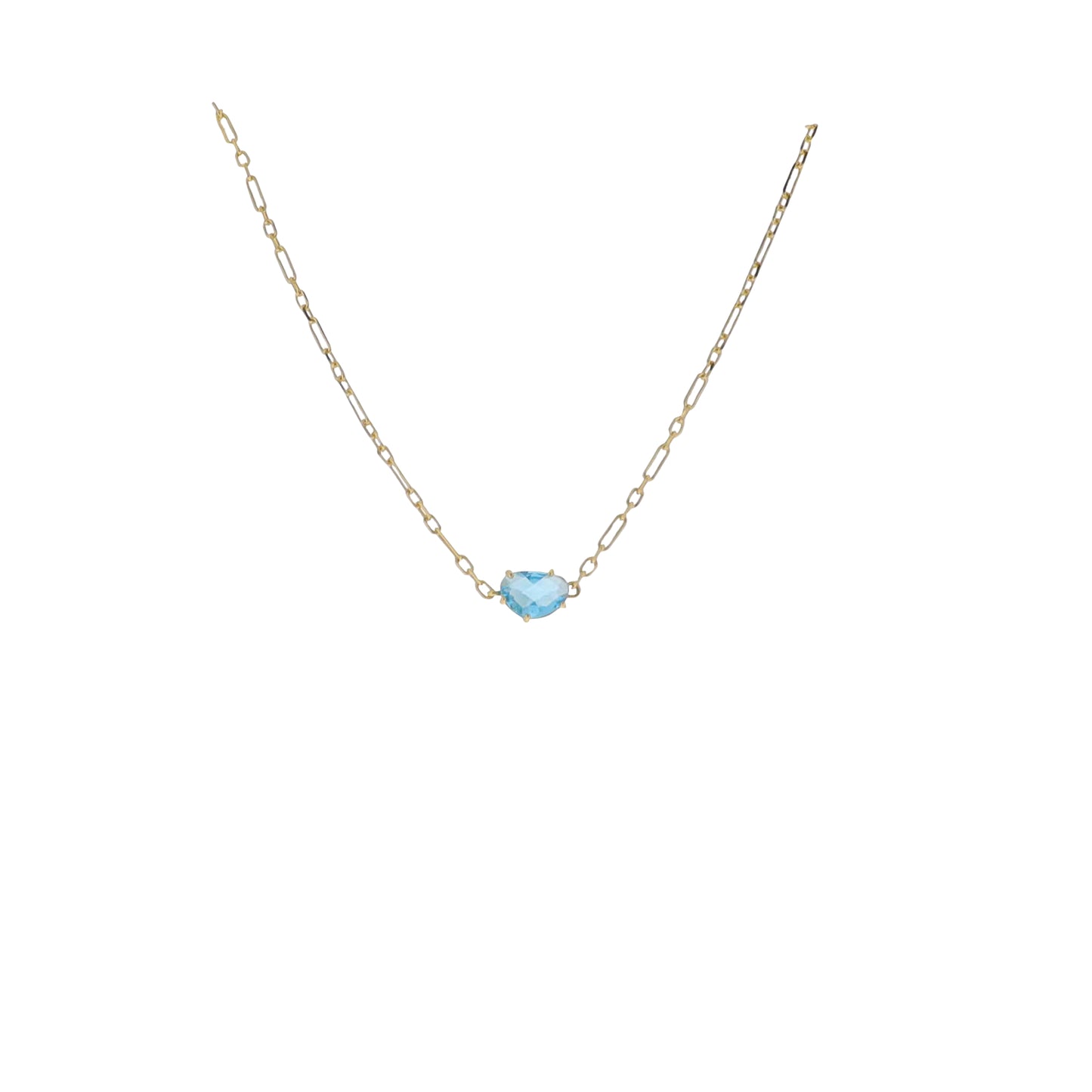 16" 18K Gold Plated Link Paperclip Chain Necklace with "December" Turquoise Blue Stone Pendant