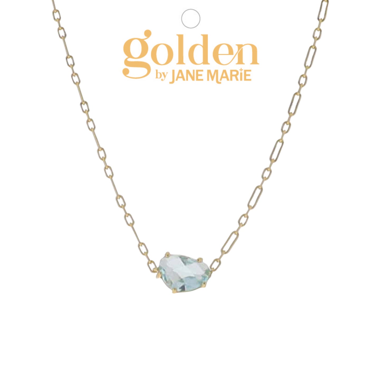 16" 18K Gold Plated Link Paperclip Chain Necklace with "March" Aquamarine Stone Pendant