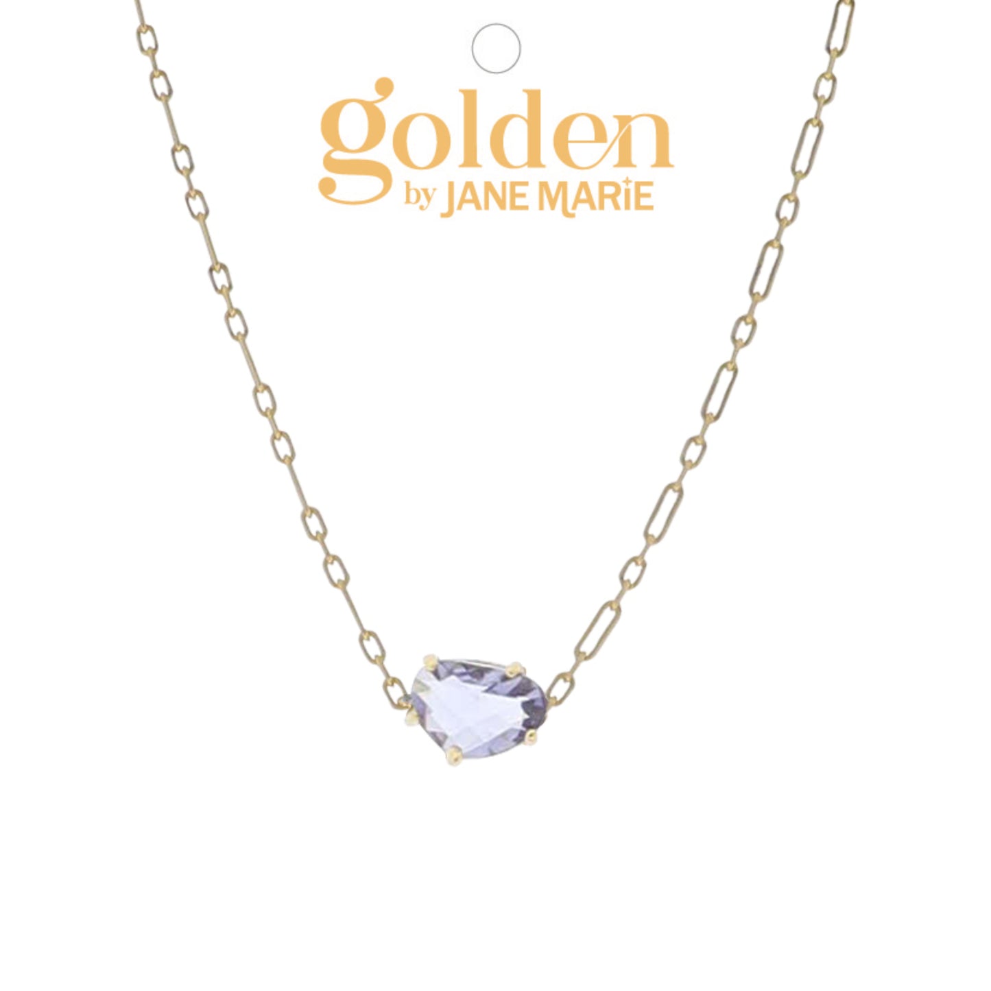 16" 18K Gold Plated Link Paperclip Chain Necklace with "June" Light Amethyst Stone Pendant