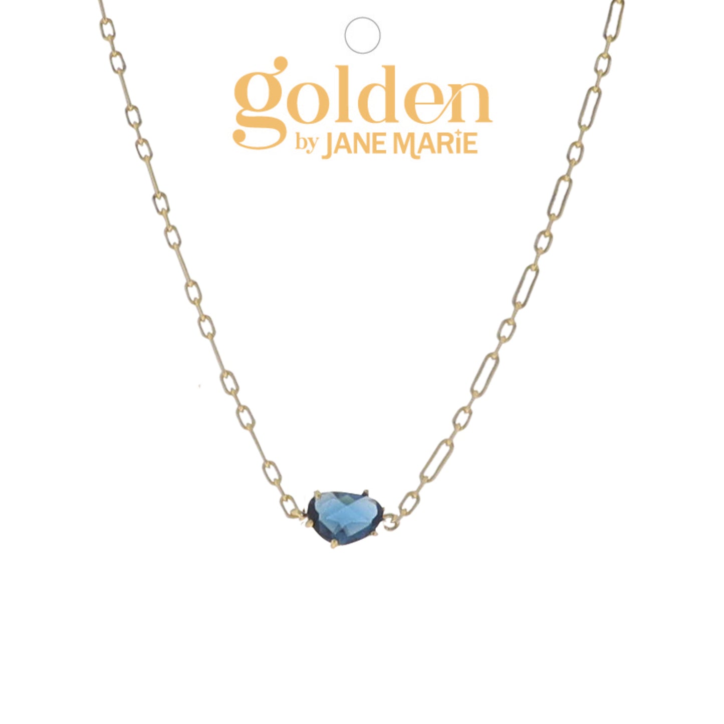 16" 18K Gold Plated Link Paperclip Chain Necklace with "September" Sapphire Stone Pendant
