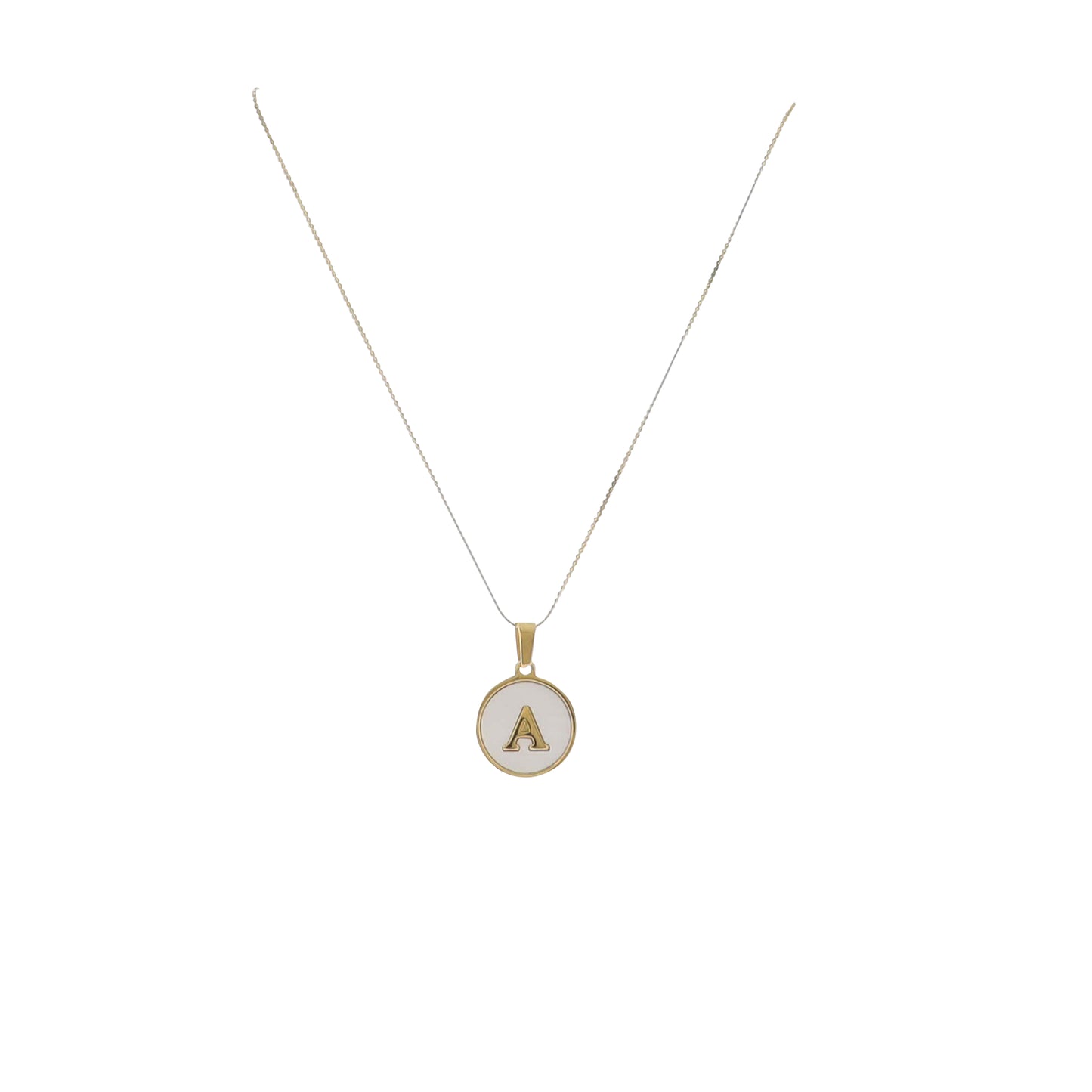 15" 18K Gold Plated Fine Rope Chain Necklace with Initial "A" Pearl Circle