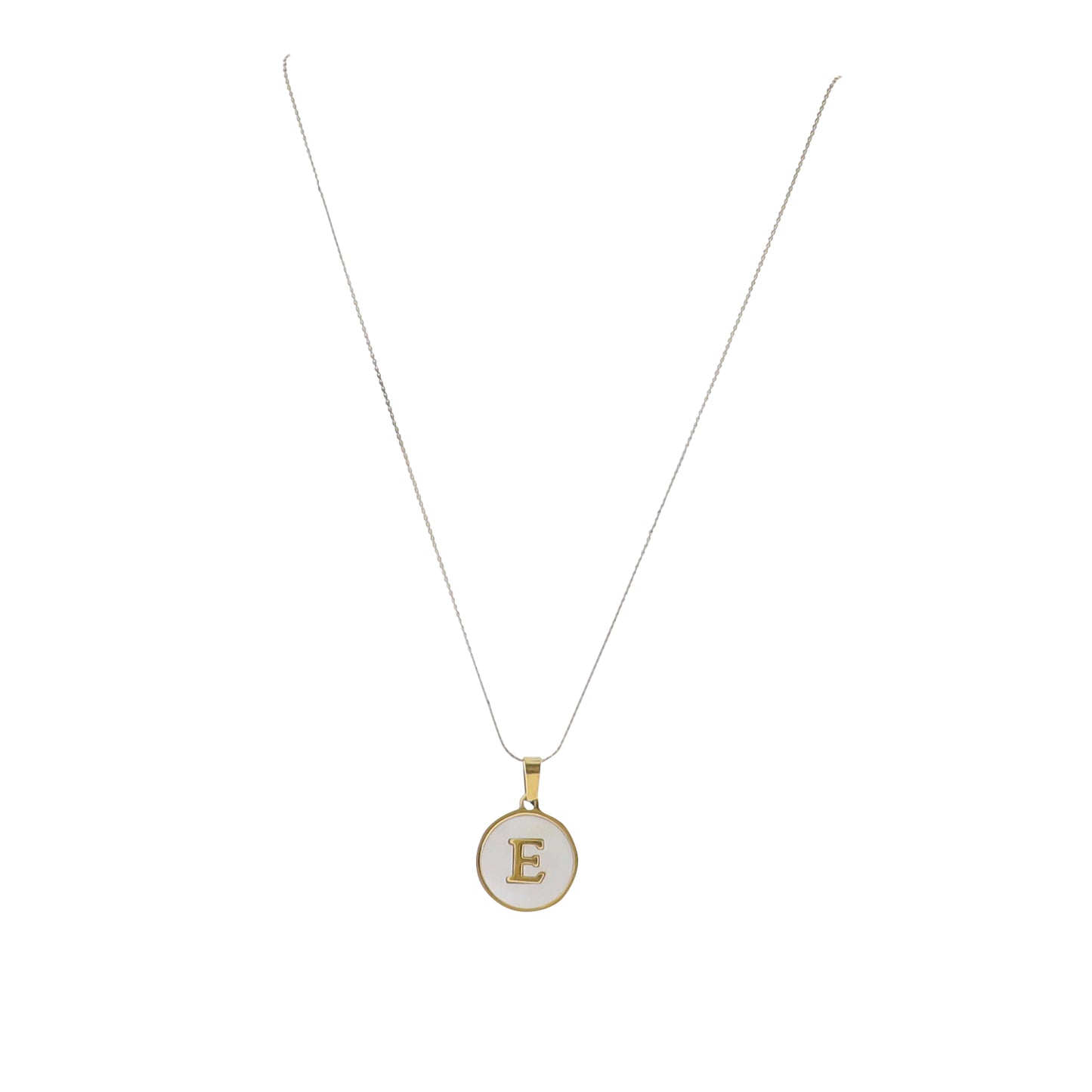 15" 18K Gold Plated Fine Rope Chain Necklace with Initial "E" Pearl Circle