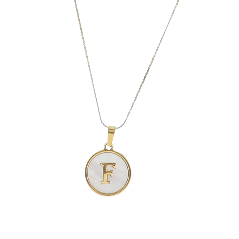 15" 18K Gold Plated Fine Rope Chain Necklace with Initial "F" Pearl Circle