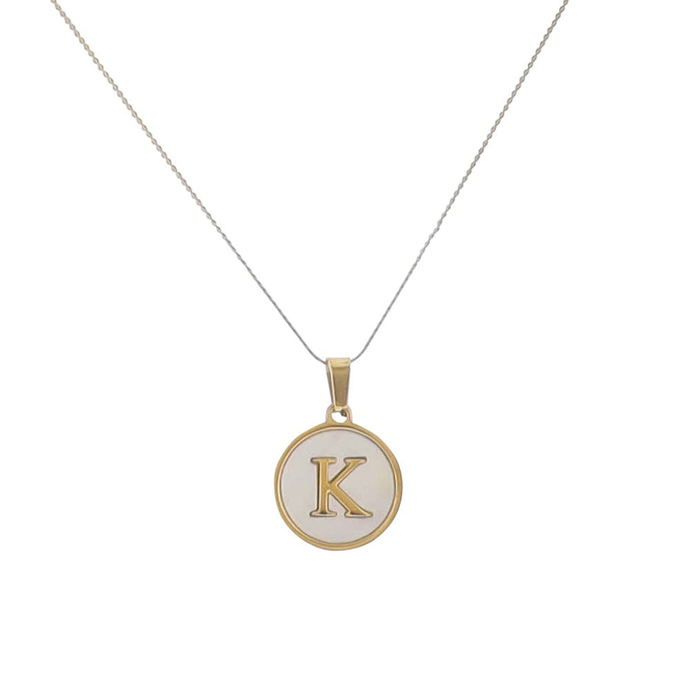 15" 18K Gold Plated Fine Rope Chain Necklace with Initial "K" Pearl Circle