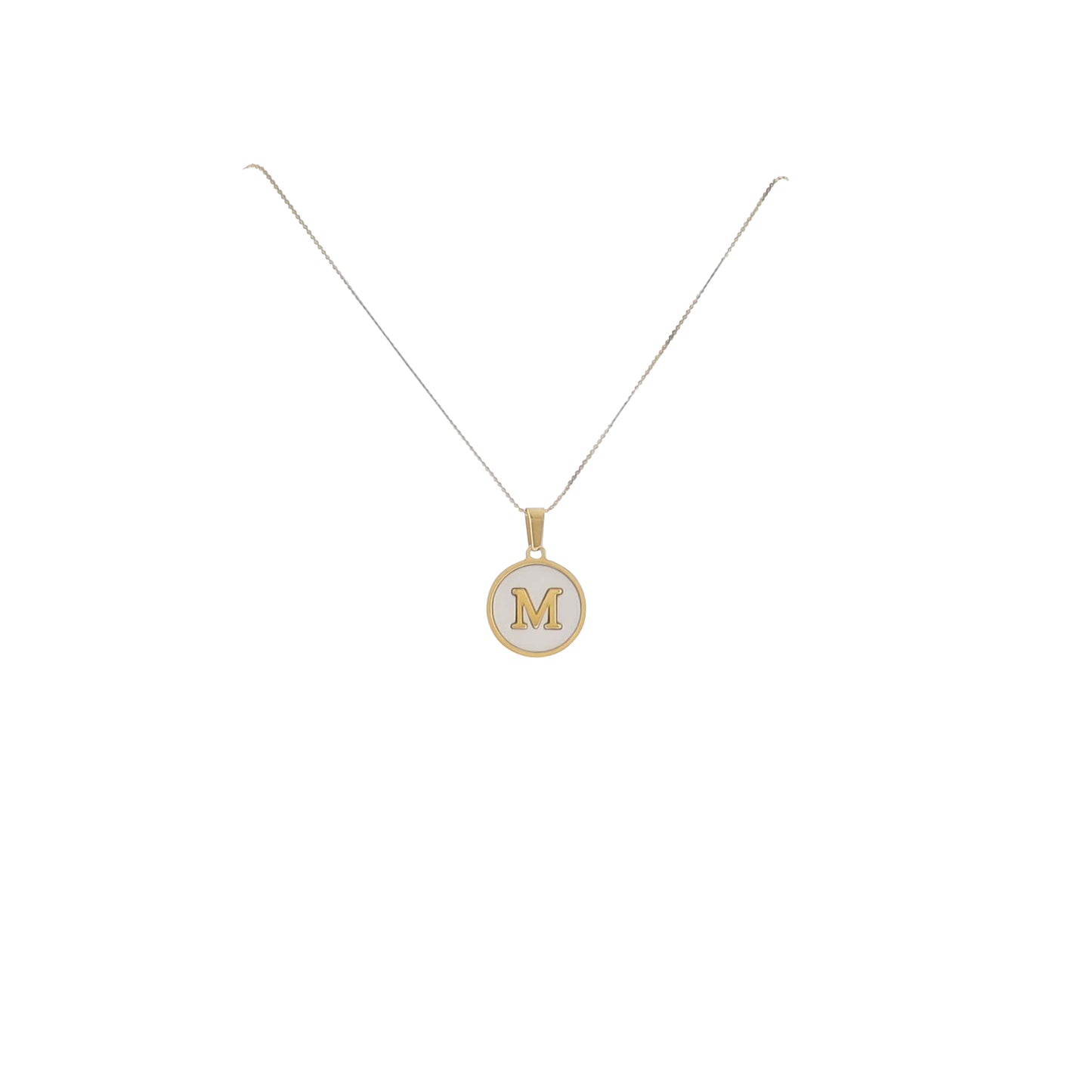 15" 18K Gold Plated Fine Rope Chain Necklace with Initial "M" Pearl Circle
