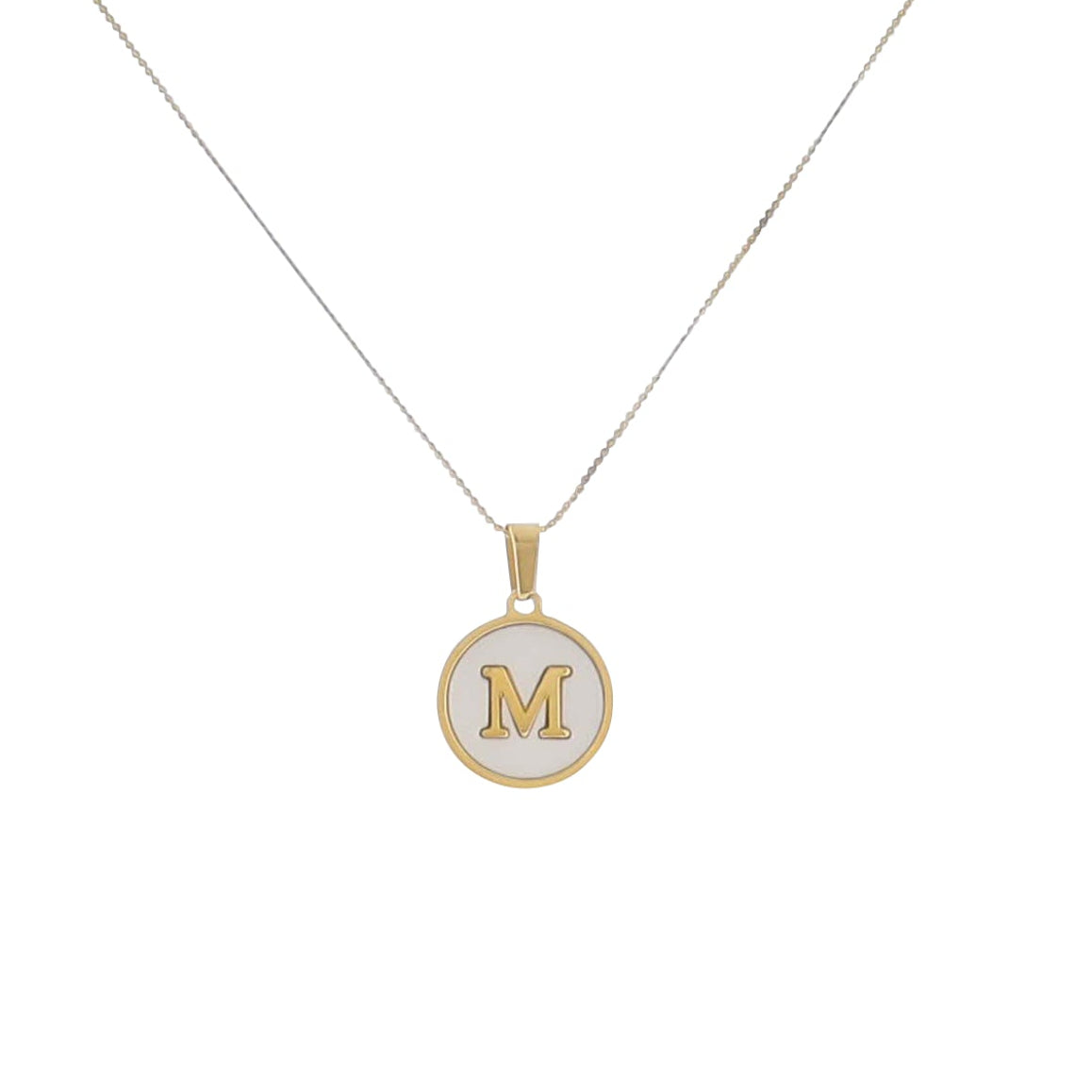15" 18K Gold Plated Fine Rope Chain Necklace with Initial "M" Pearl Circle