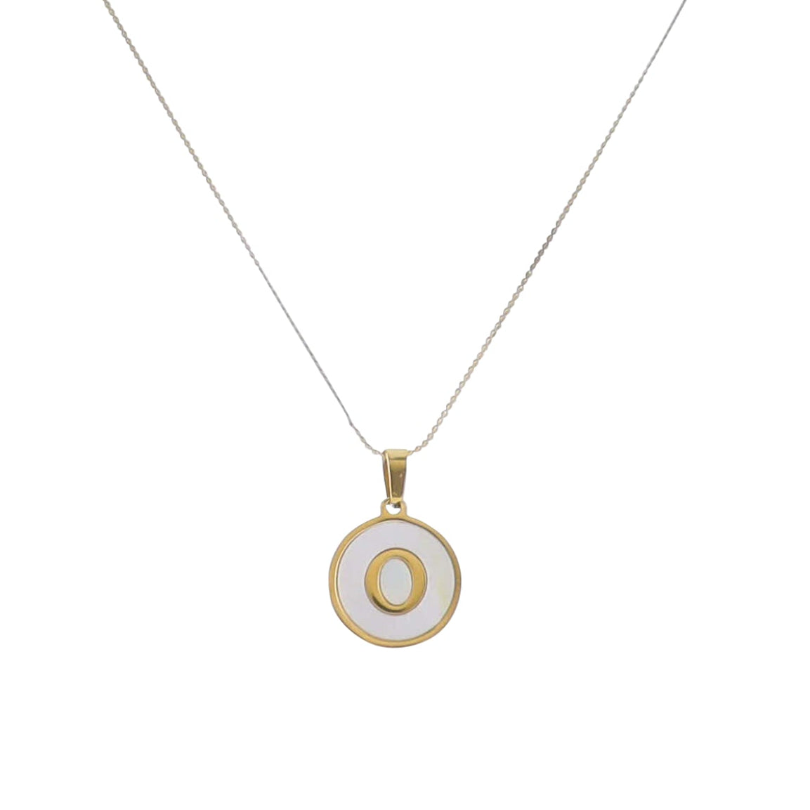 15" 18K Gold Plated Fine Rope Chain Necklace with Initial "O" Pearl Circle