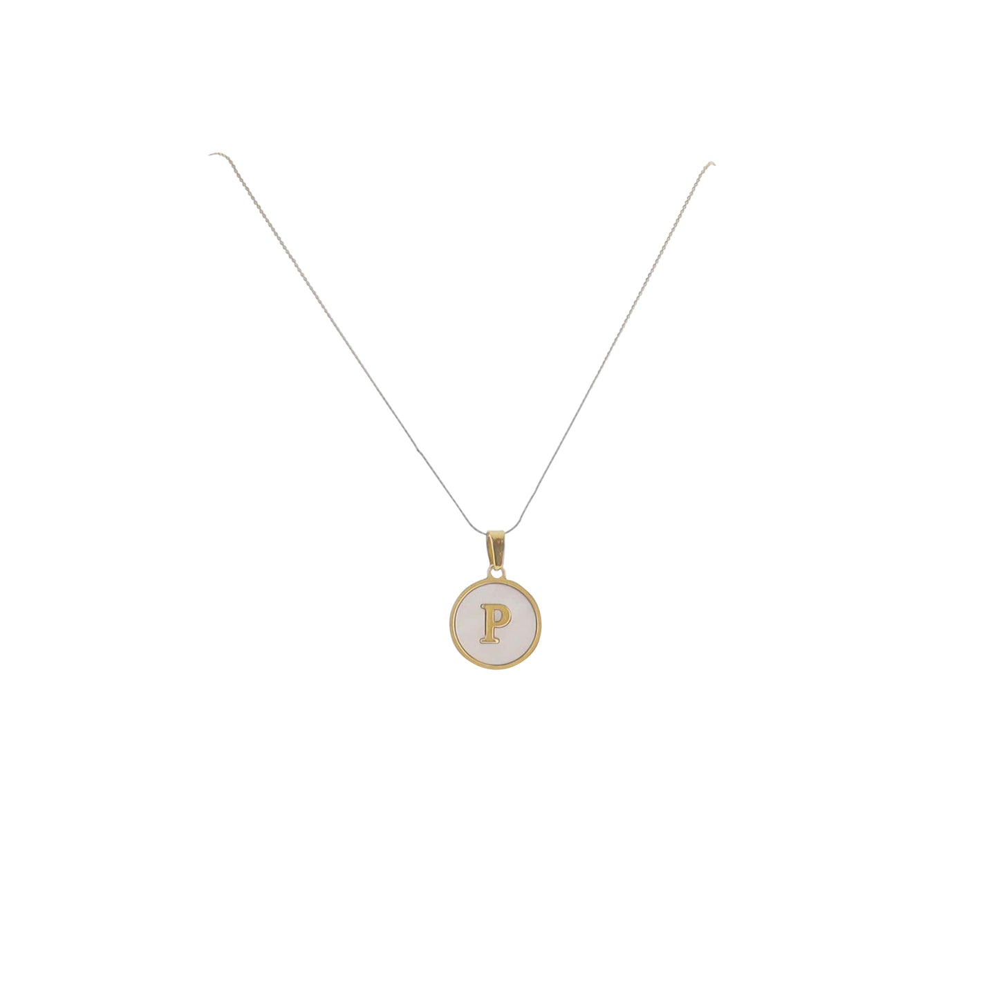 15" 18K Gold Plated Fine Rope Chain Necklace with Initial "P" Pearl Circle