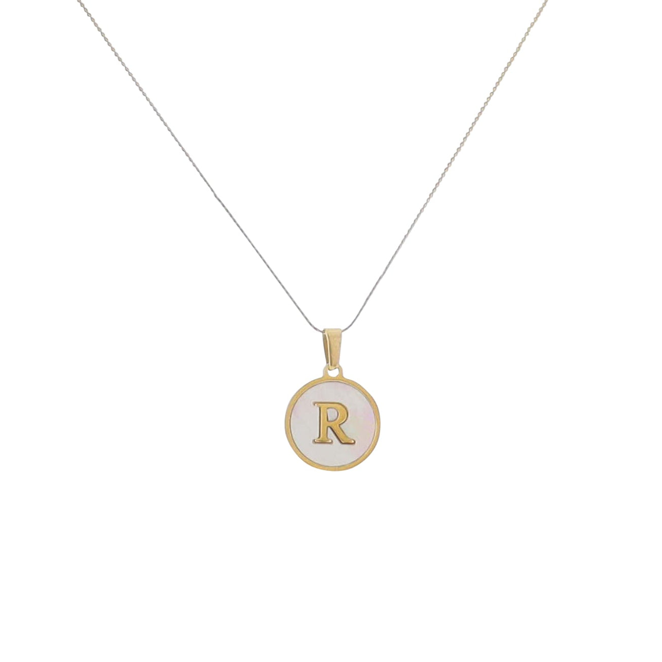 15" 18K Gold Plated Fine Rope Chain Necklace with Initial "R" Pearl Circle