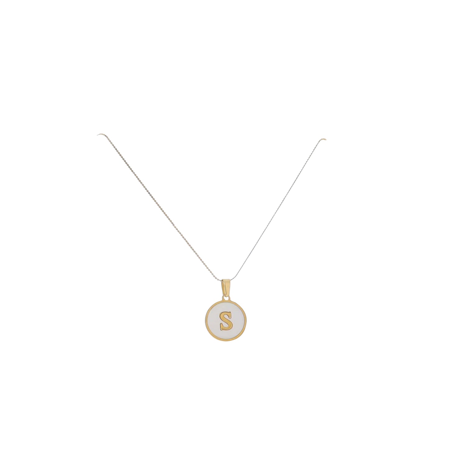15" 18K Gold Plated Fine Rope Chain Necklace with Initial "S" Pearl Circle