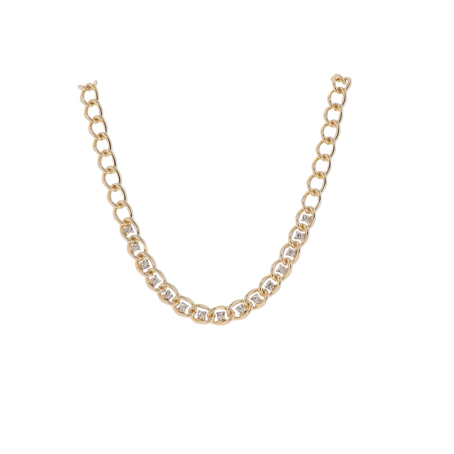 14" Gold Cuban Chain Necklace with Clear Crystal Accents within Links