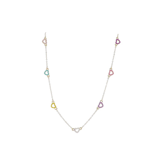 Kids 14" Gold Cable Chain Necklace with Multi Enamel Hearts