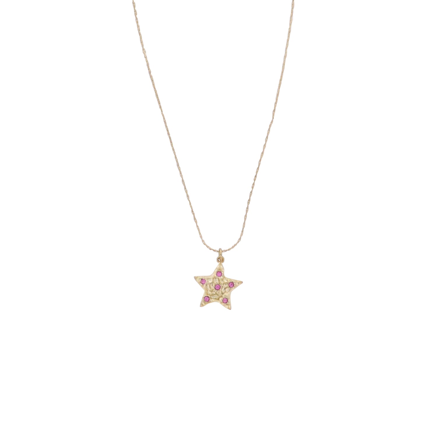 Gold Flat Wheat Chain Necklace with Pink Crystal Star