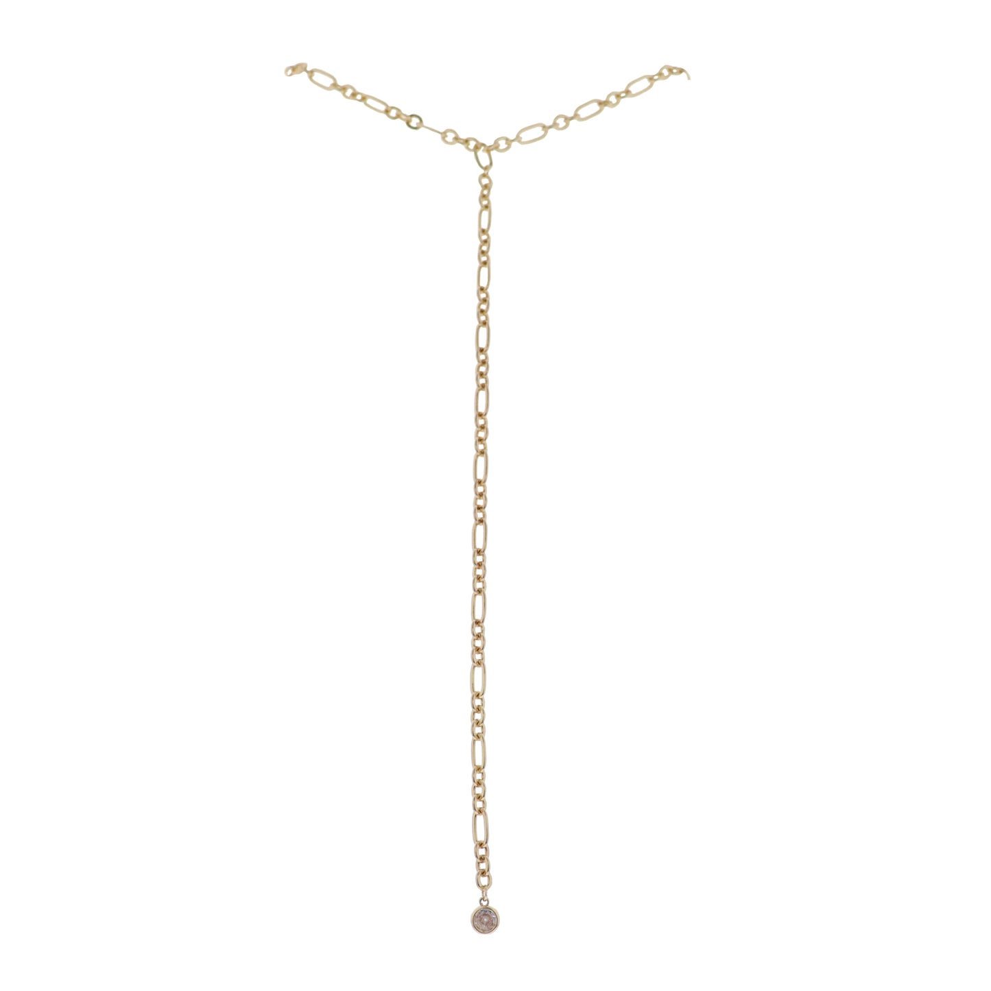 Gold Long and Short Oval Link Chain Necklace, Lariat with 8" Drop with Clear Crystal Circle