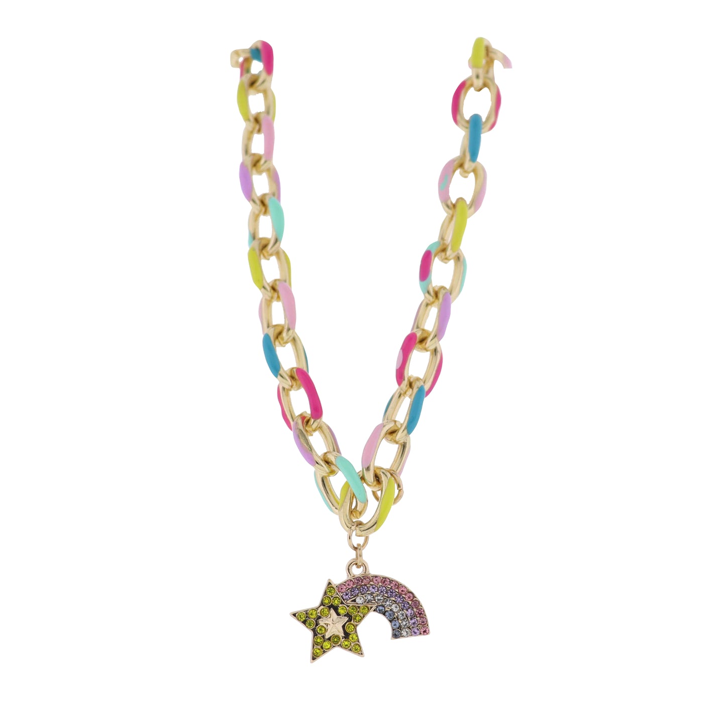 Kids Enamel Multi Chain Necklace with Crystal Star and Rainbow