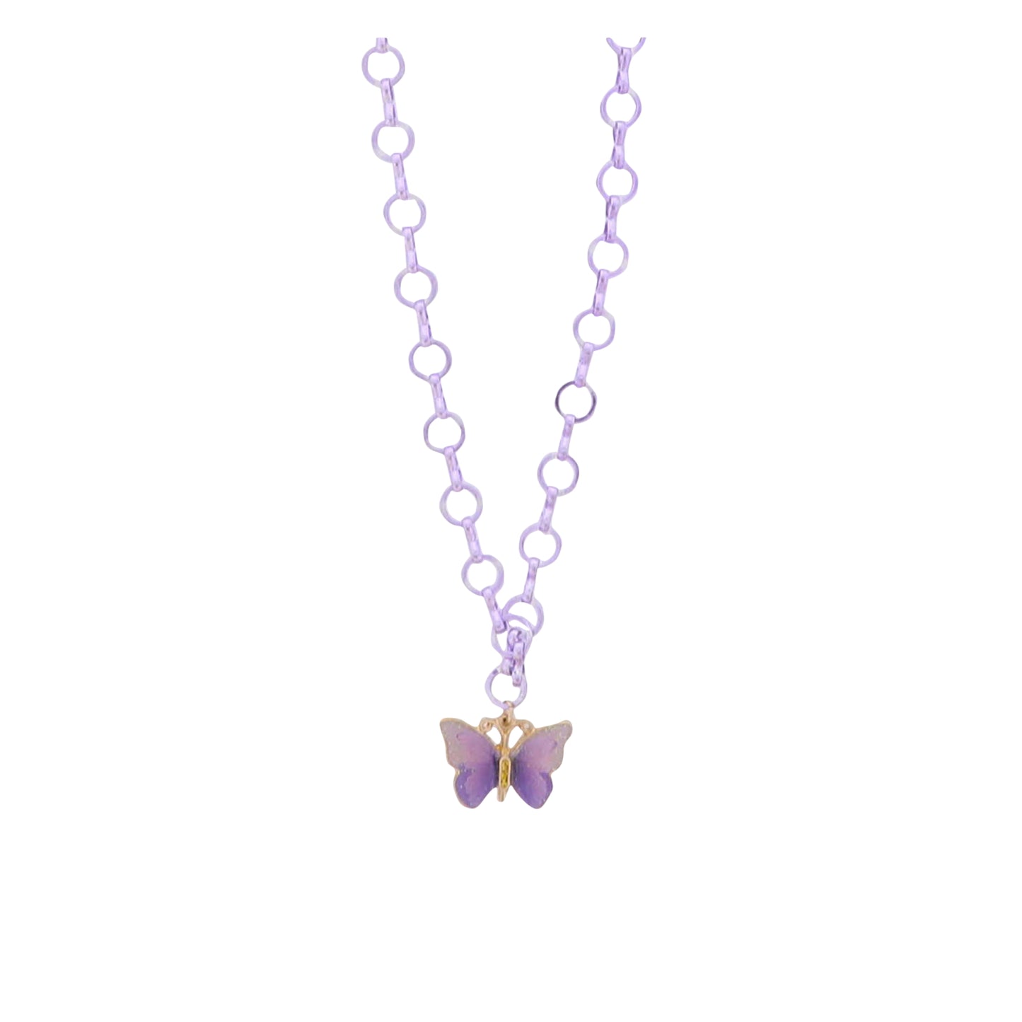 Kids Lavender Chain Necklace with Purple Enamel Butterfly with Mesh Accent
