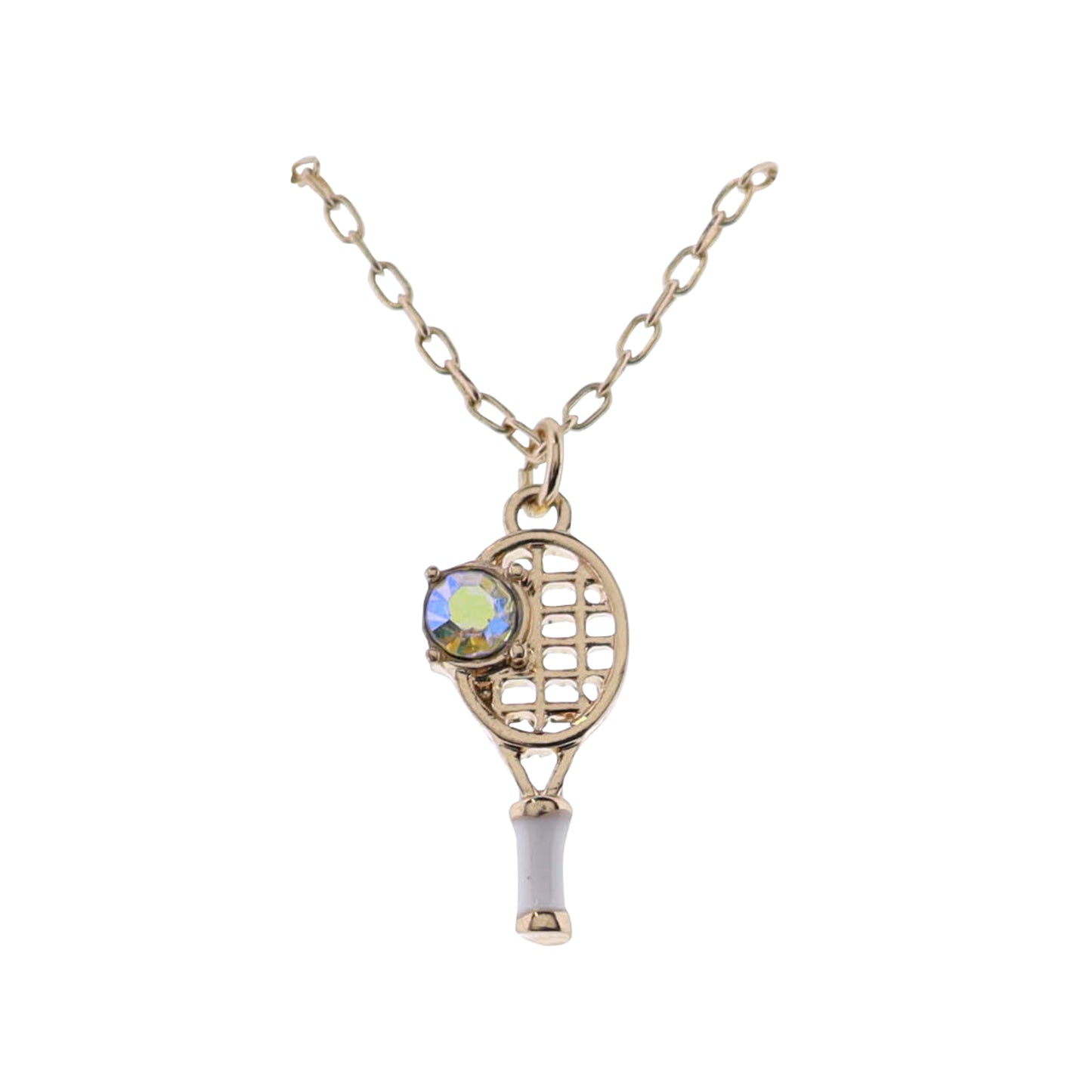 Gold Link Chain Necklace with White Tennis Racket
