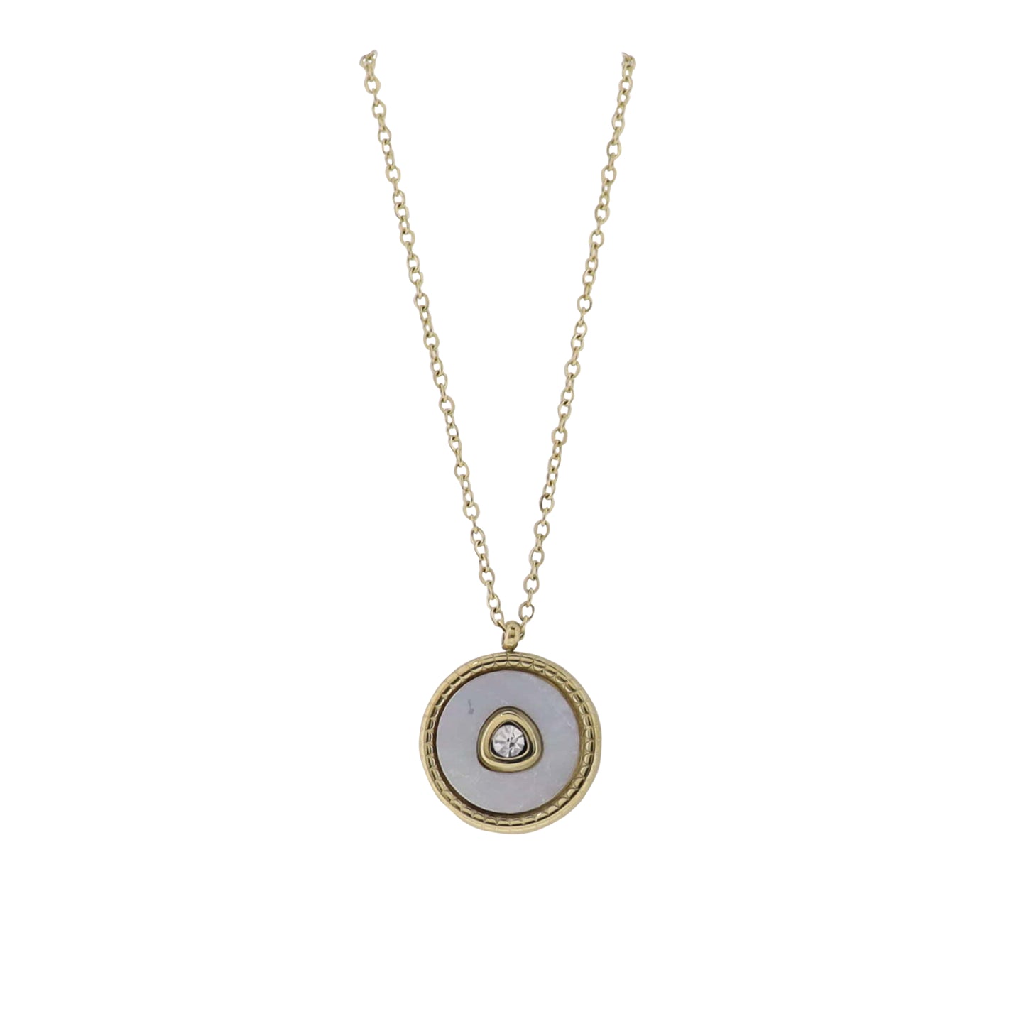 18K Gold Plated O-Shaped Chain Necklace with White Shell Circle with Center Crystal