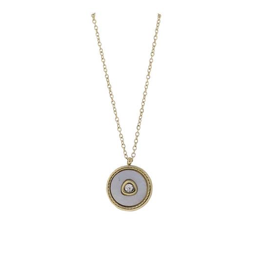 18K Gold Plated O-Shaped Chain Necklace with White Shell Circle with Center Crystal