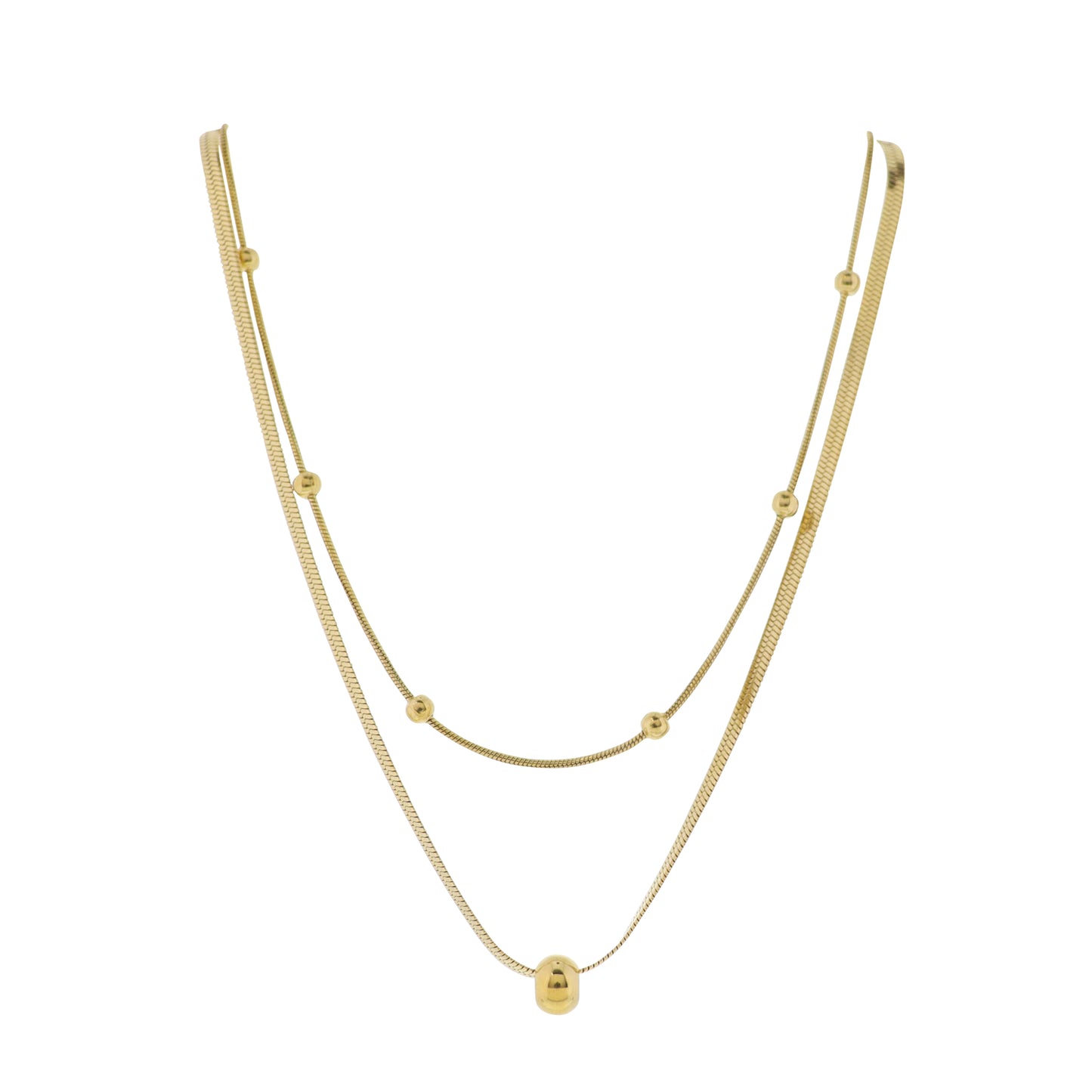 18K Gold Plated 2 Layer Snake Chain Necklace with Gold Ball Accents