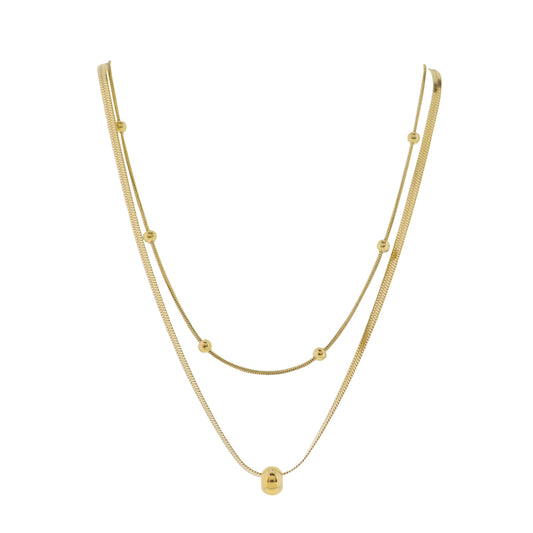18K Gold Plated 2 Layer Snake Chain Necklace with Gold Ball Accents