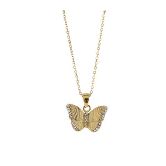 18K Gold Plated O-Shaped Chain Necklace with Gold Butterfly