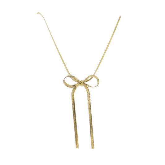 18K Gold Plated Flat Snake Chain Necklace with Gold Snake Chain Bow