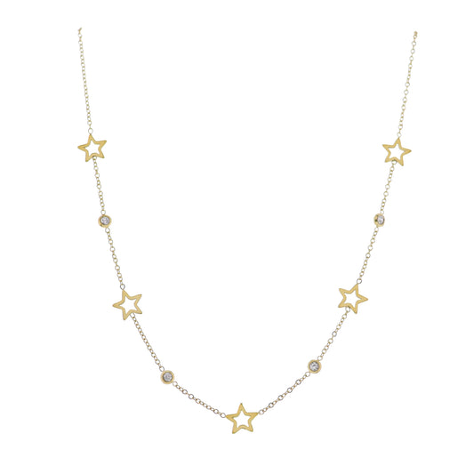 18K Gold Plated O-Shaped Chain Necklace with Clear Crystals & Gold Stars