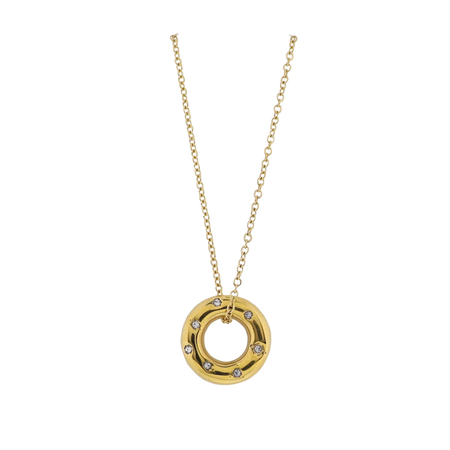 18K Gold Plated O-Shaped Chain Necklace with Clear Crystals in Open Circle