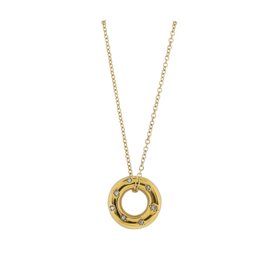 18K Gold Plated O-Shaped Chain Necklace with Clear Crystals in Open Circle