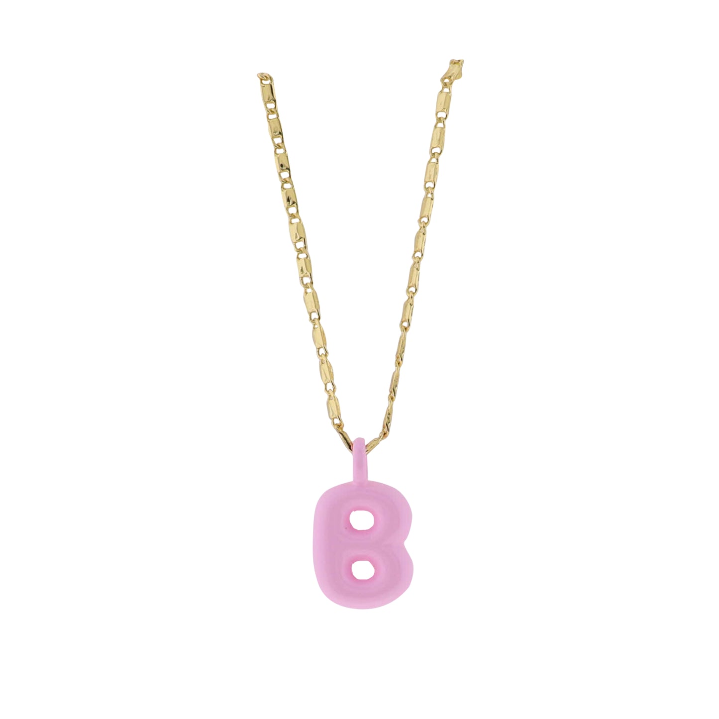 Kids 18K Gold Plated Chain Necklace with Pink "B"