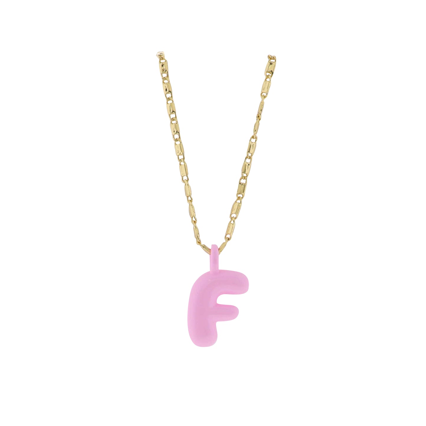 Kids 18K Gold Plated Chain Necklace with Pink "F"
