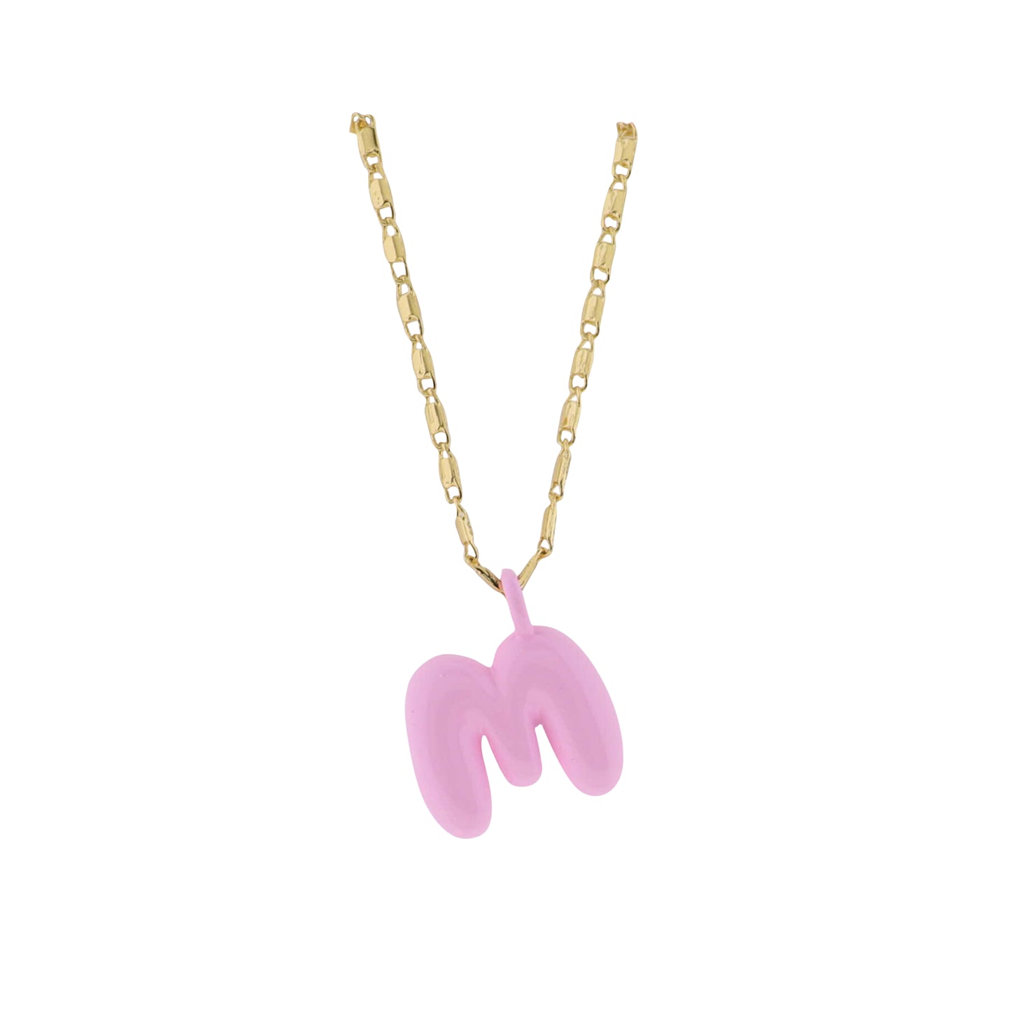 Kids 18K Gold Plated Chain Necklace with Pink "M"