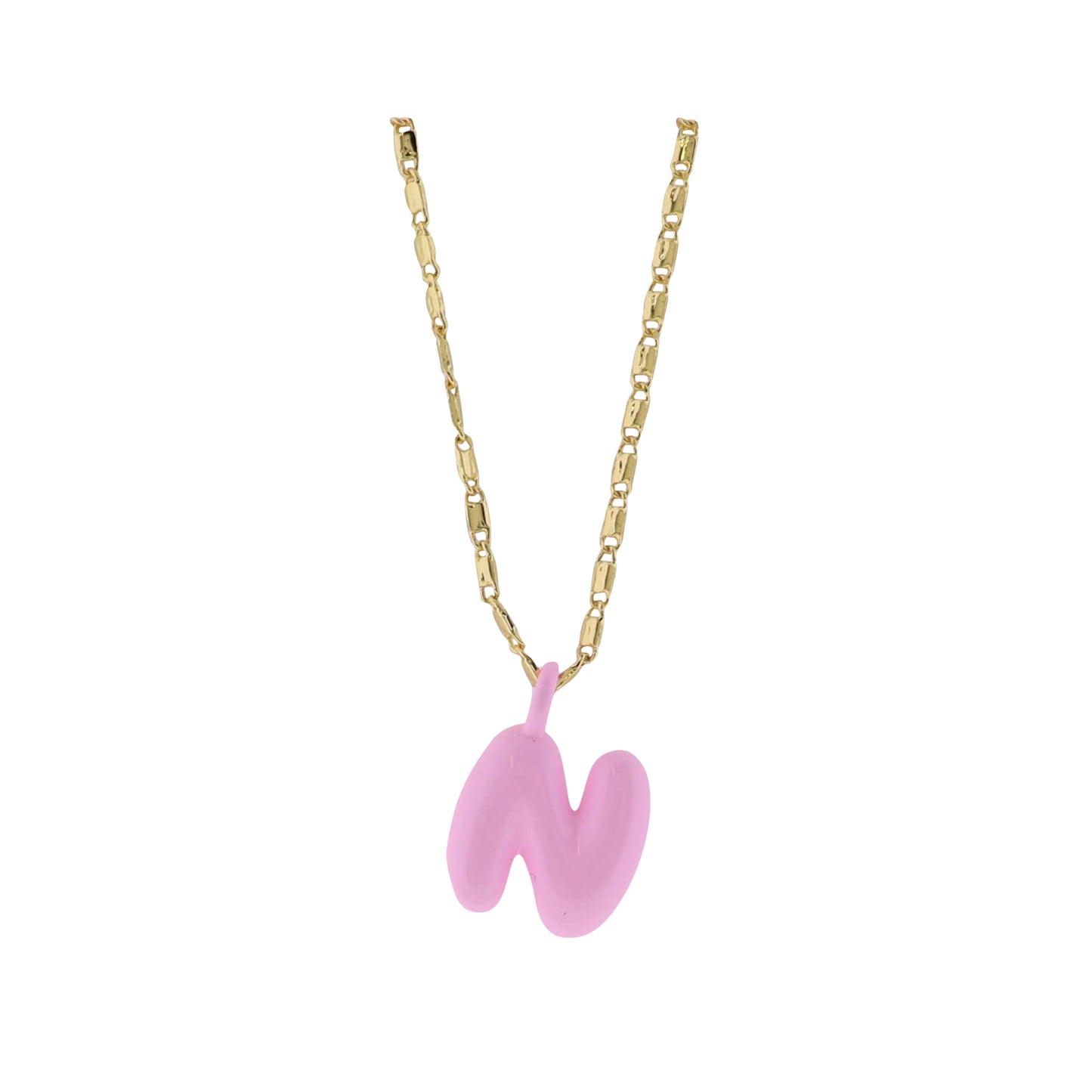 Kids 18K Gold Plated Chain Necklace with Pink "N"