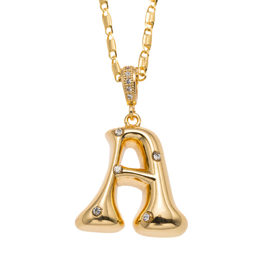 18K Gold Plated Wheat Chain Necklace with Embedded Crystal Initial "A"