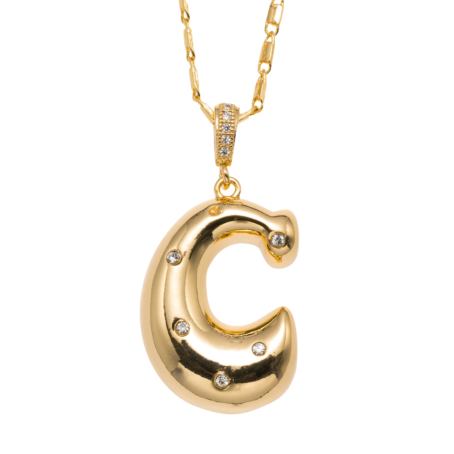 18K Gold Plated Wheat Chain Necklace with Embedded Crystal Initial "C"