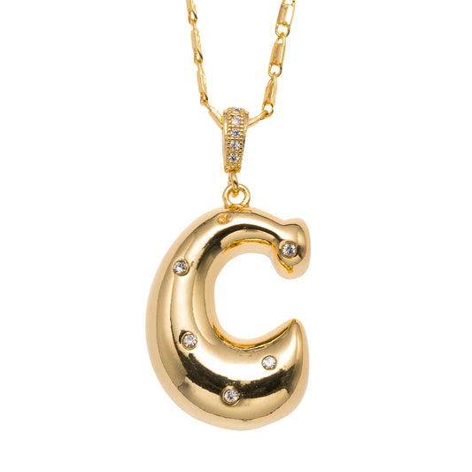 18K Gold Plated Wheat Chain Necklace with Embedded Crystal Initial "C"