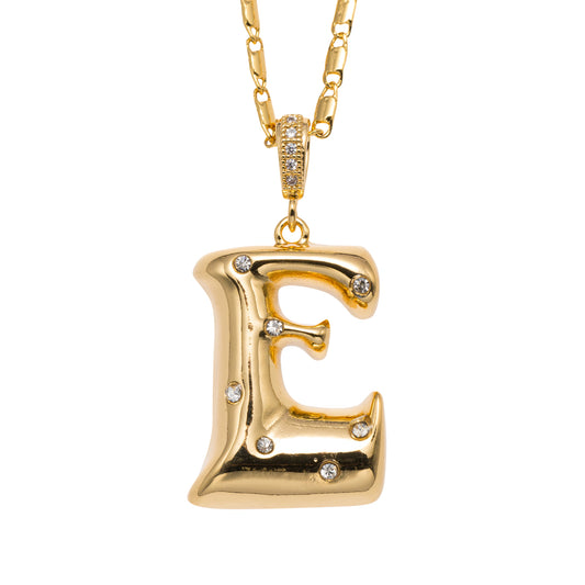 18K Gold Plated Wheat Chain Necklace with Embedded Crystal Initial "E"
