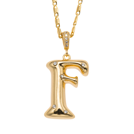 18K Gold Plated Wheat Chain Necklace with Embedded Crystal Initial "F"