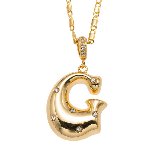 18K Gold Plated Wheat Chain Necklace with Embedded Crystal Initial "G"